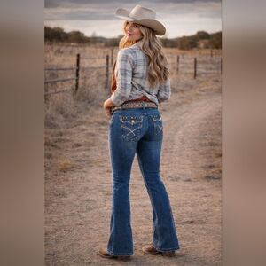 Twelve K Jeans Juniors 7 Western Rhinestone Pocket Bootcut Blue Denim #8